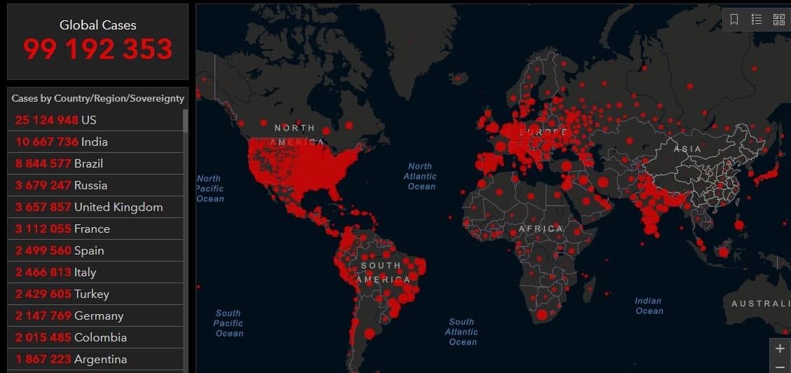 По данным ВОЗ за последние сутки в мире выявлено более 577 тысяч новых случаев заражения коронавирусной инфекцией